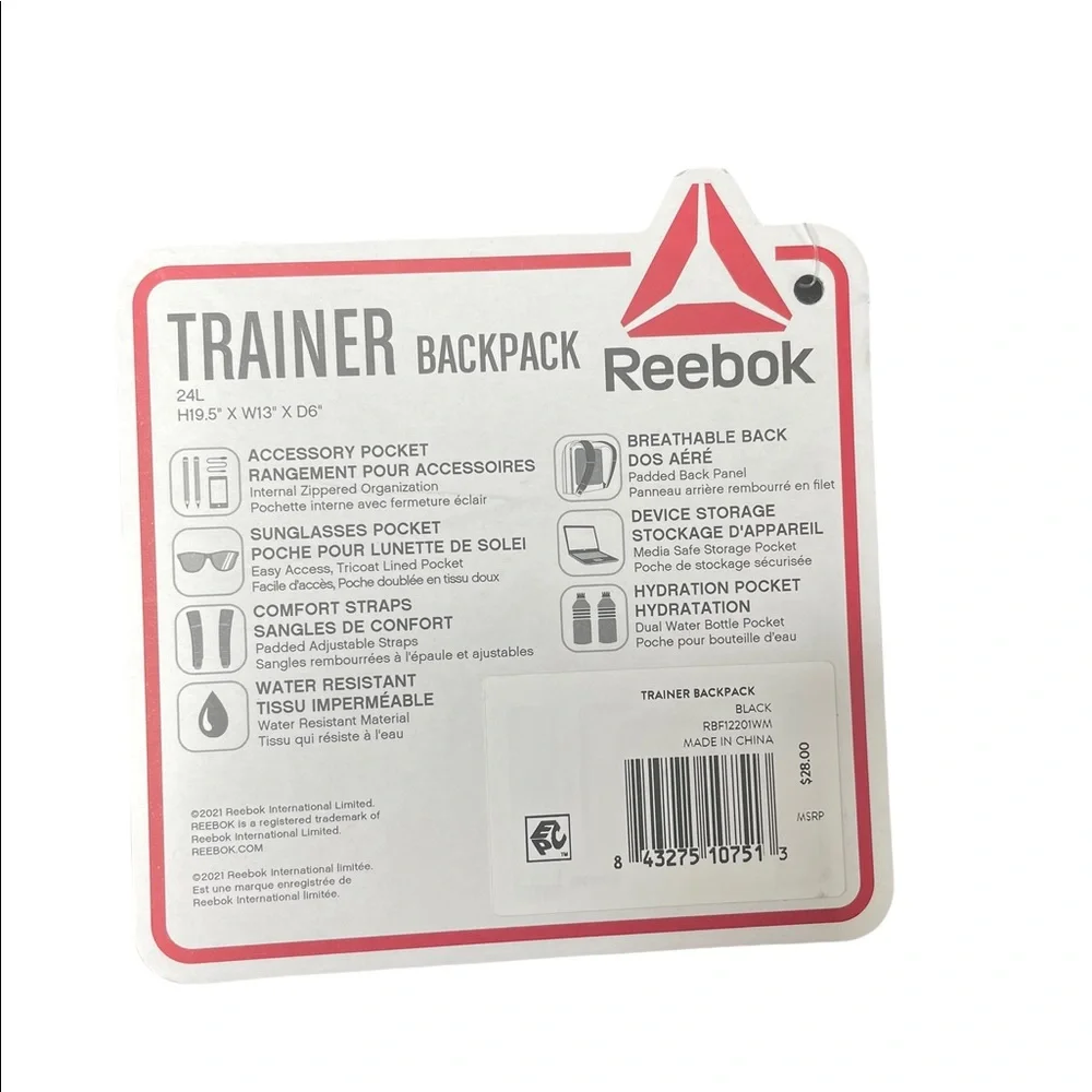 Reebok Trainer Backpack NEW